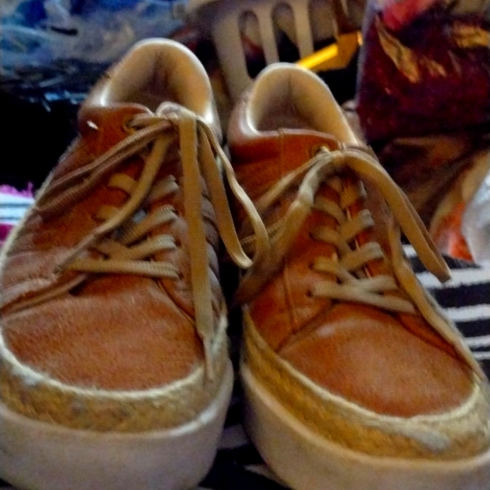 7 M Women's "Palma de Coco" Sneakers, Thin Shoelace, Espedrille Trim, Scuff